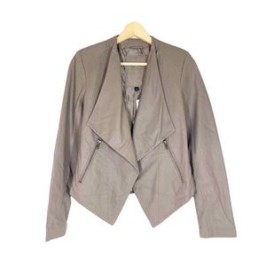 NWT Couture on High Asymmetric Leather Jacket Striped Zippered Tan Sz S